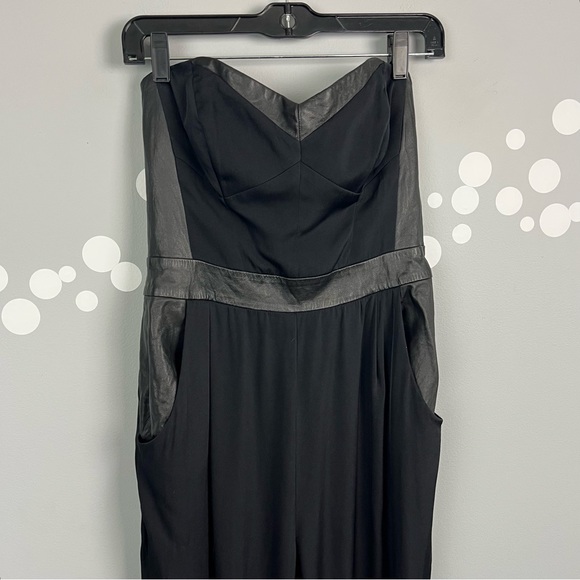 Milly Strapless Bustier Jumpsuit Black Silk Lamb Leather Trim Size 8 - Picture 3 of 12